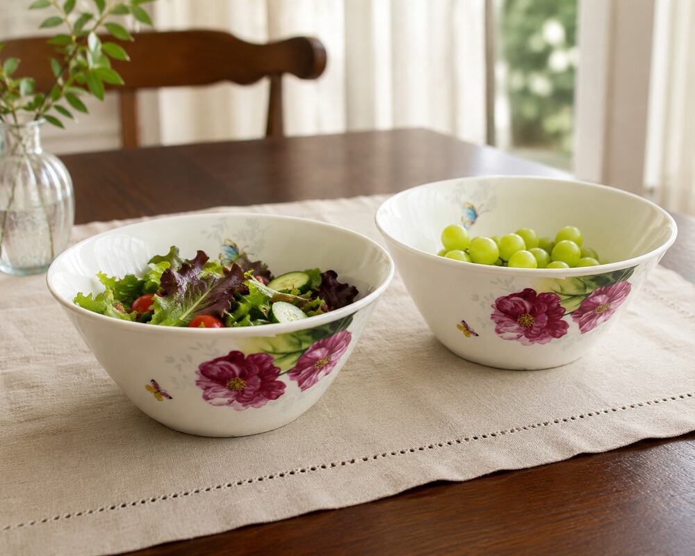 Vintage Milyang Bone China Serving Bowls, Set of 2, Floral Butterfly Bowls
